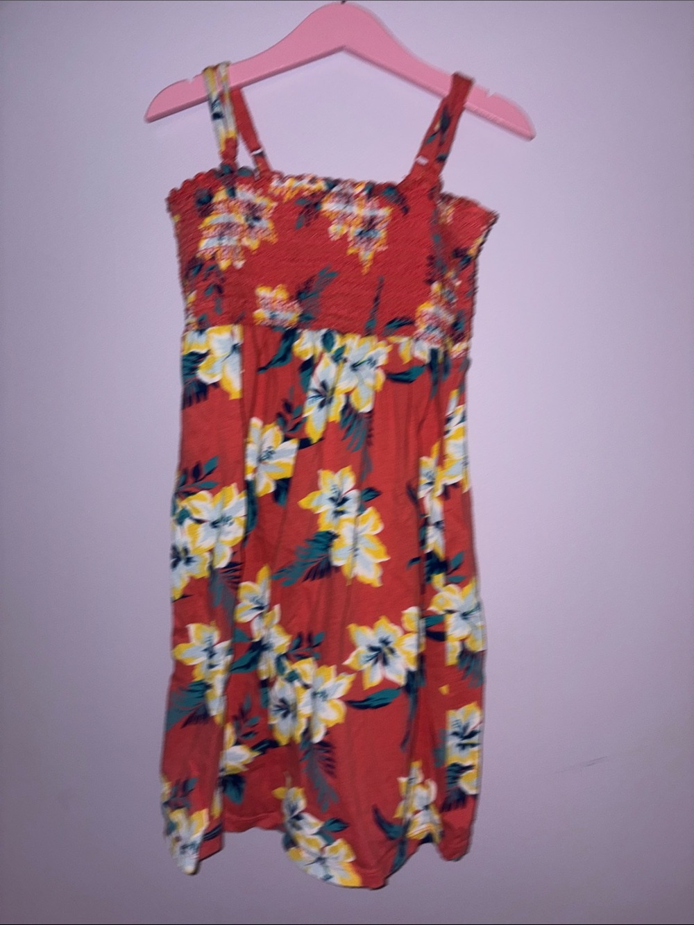 Old Navy Coral Floral Smocked Mini Dress